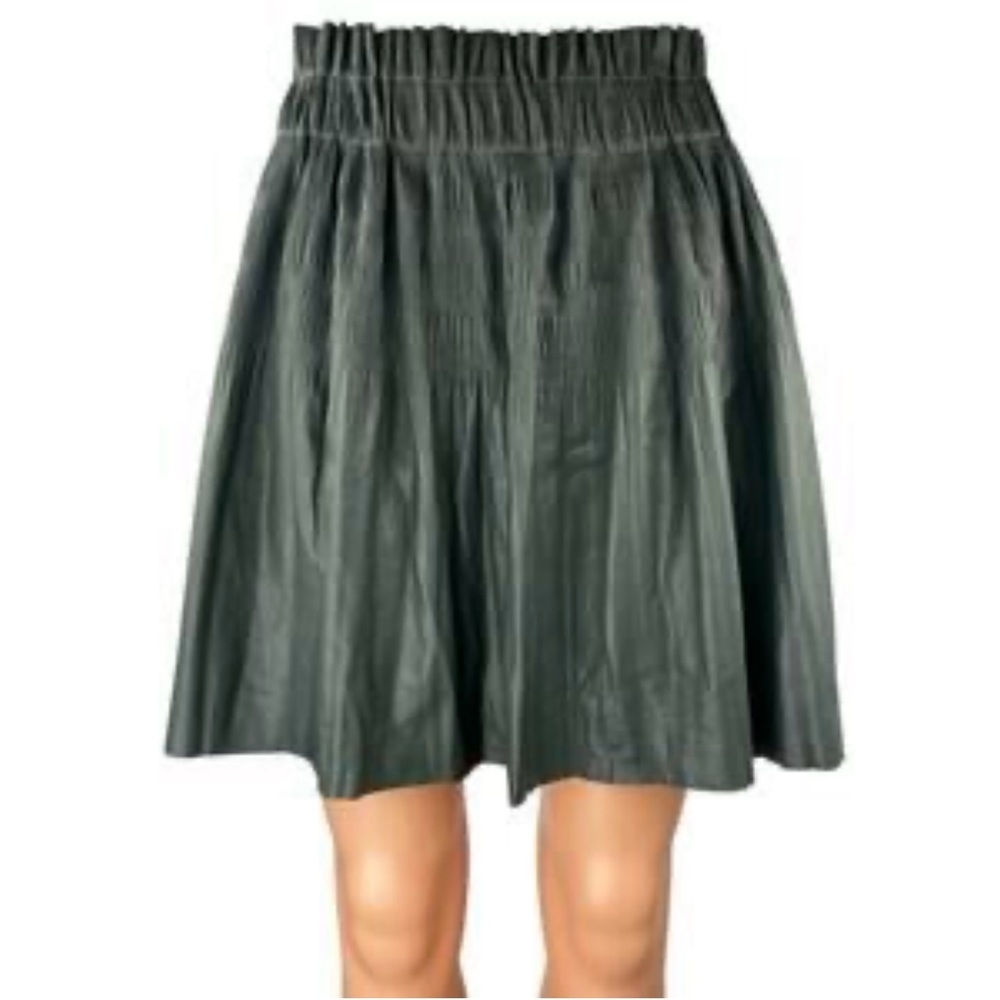 7 for all mankind faux leather army green pleated skirt